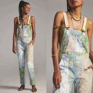 Pilcro by Anthropologie The Wanderer Patchwork Floral Print Denim Overalls